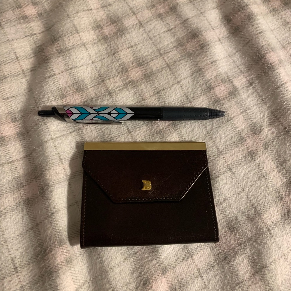 Bally Vintage Dark Brown Card Holder with Gold Button